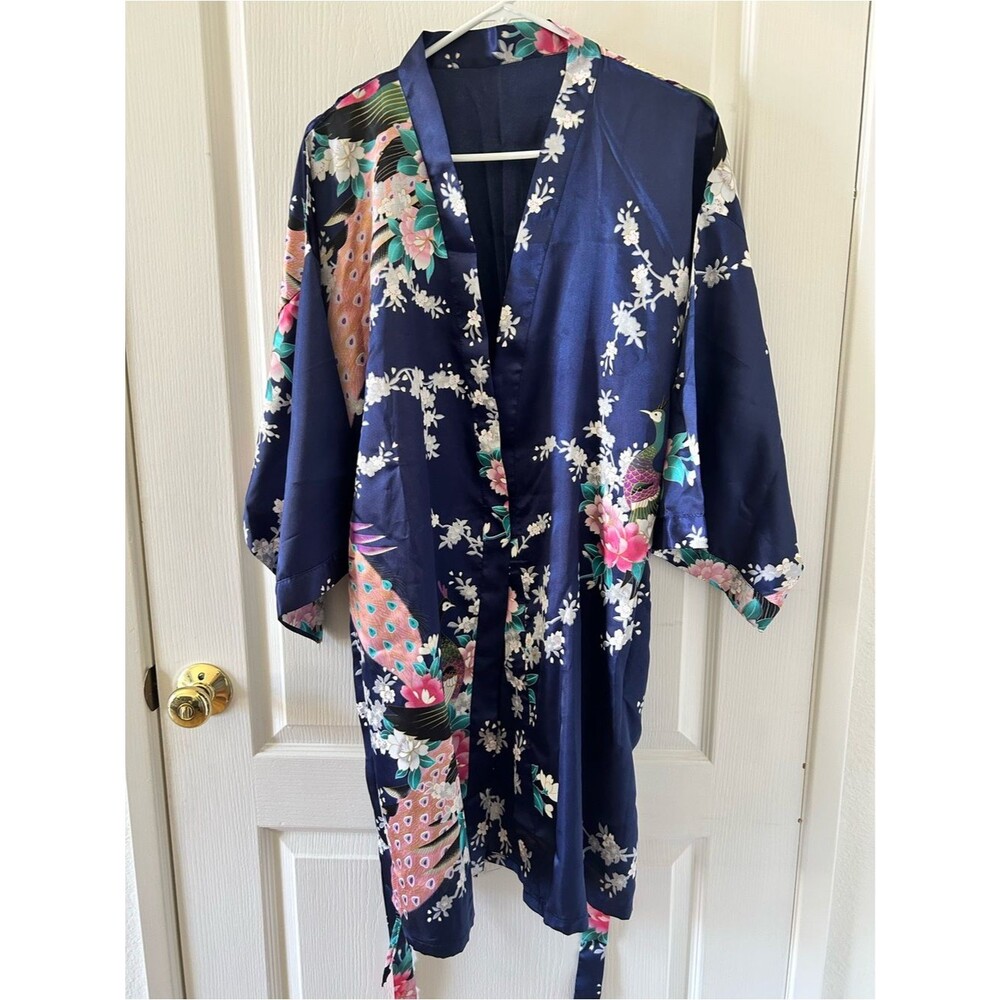 Vibrant Peacock Floral Kimono Robe Coverup Boho Floral - Picture 3 of 7